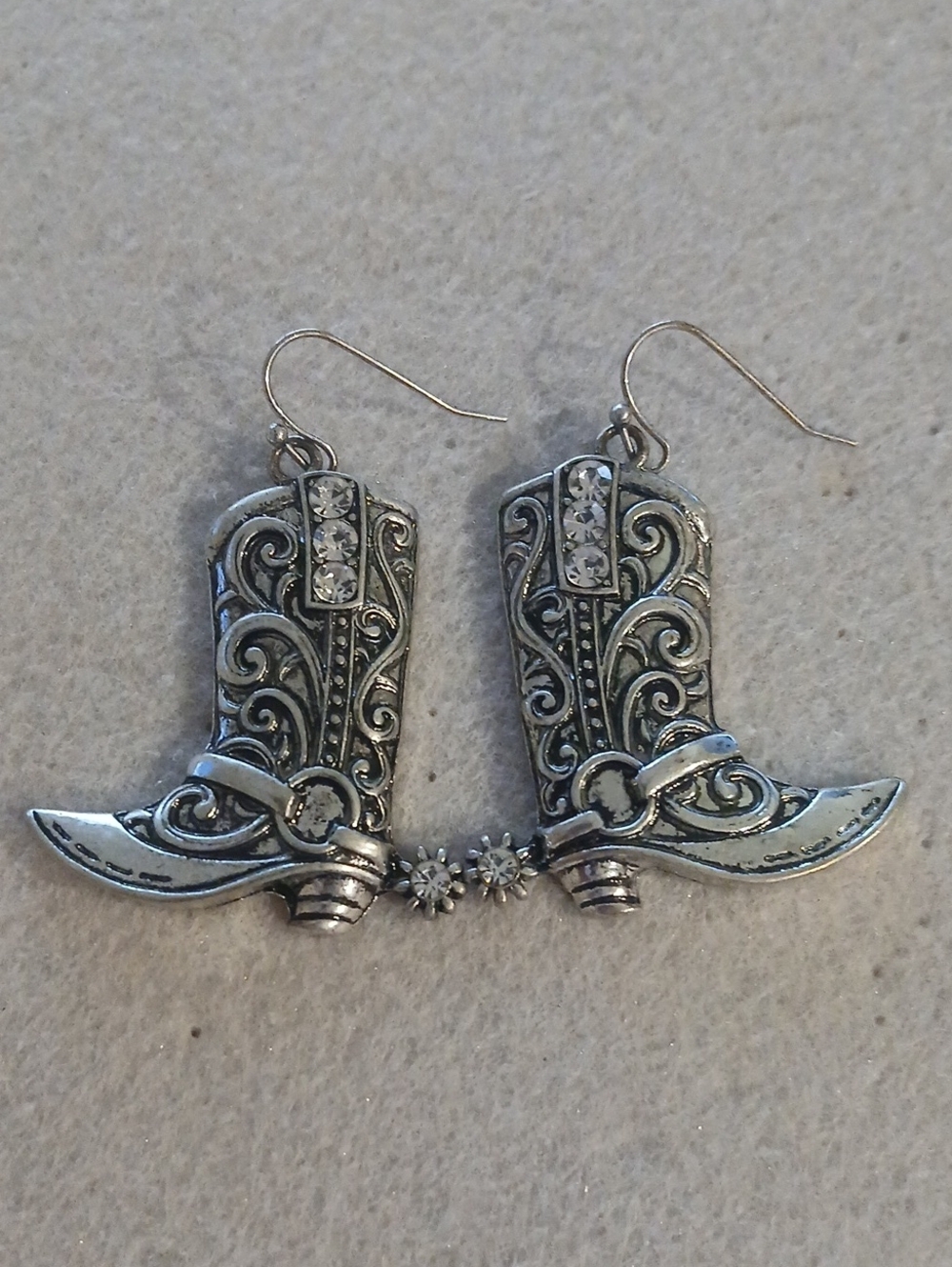 225- Silver Cowgirl Boot Dangle Earrings